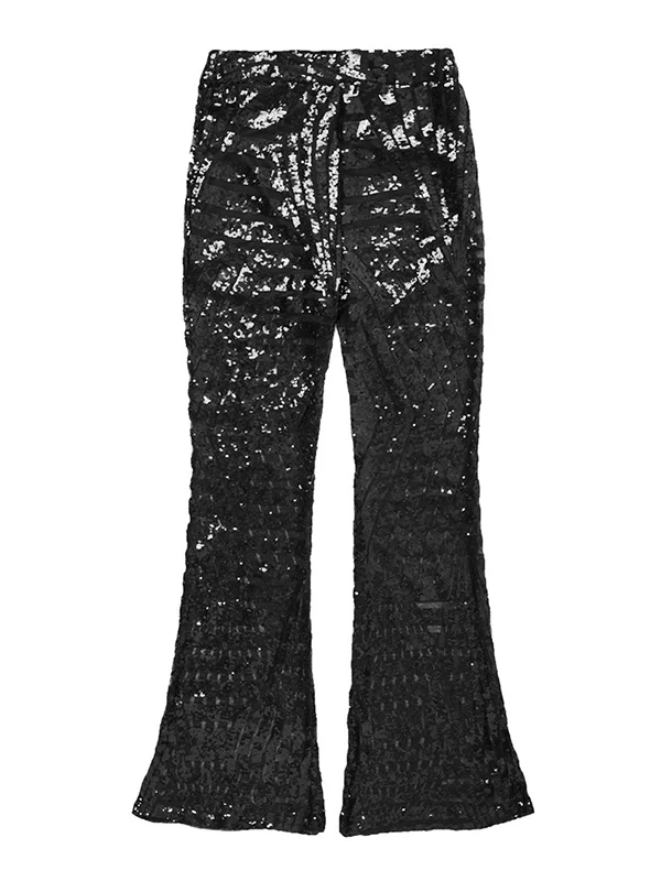 Sequin Sparkle: High-Waisted Flared Pants with Contrasting Color Stripes
