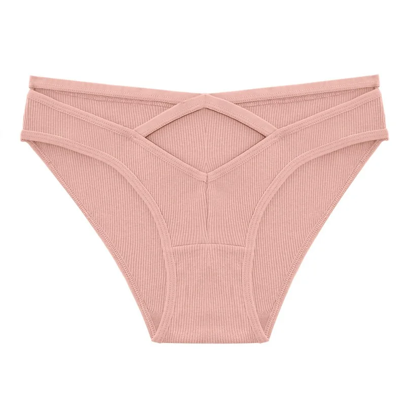 Billionm Panties for Women V-Waist Hollow Out Underwear Briefs Solid Color Ribbing Underpant Female Comfortable Intimates Lingerie