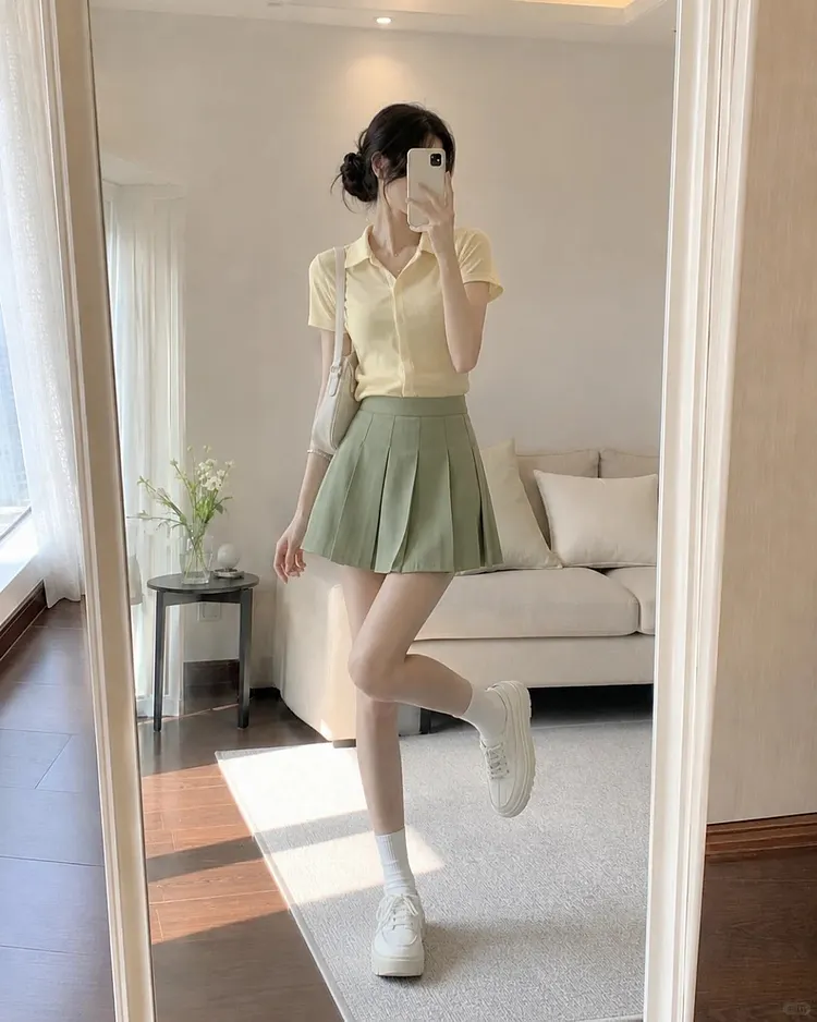 Sage Green Pleated Mini Skirt