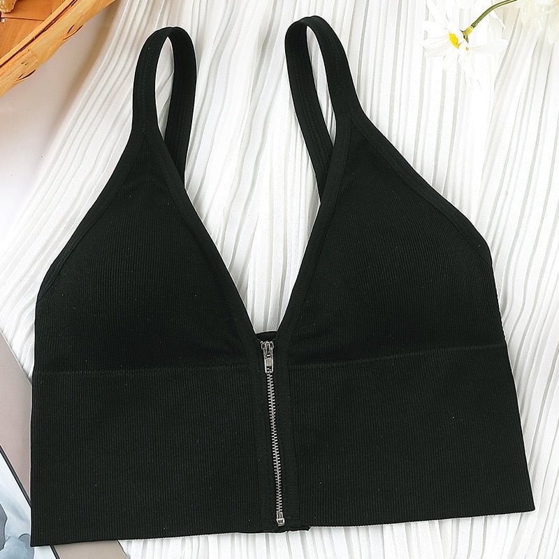 Women's Cotton Underwear Tube Top Bra Sexy Solid Color Top Women's Sports Bra Fashion Push Up Bra Lingerie Female V-Neck Tank Up