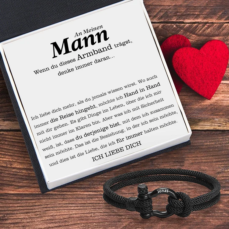 Kettenmachen Personalisierbares 1 Name Handseil Armband-An meinen Mann-Geschenk mit Nachrichtenkarte