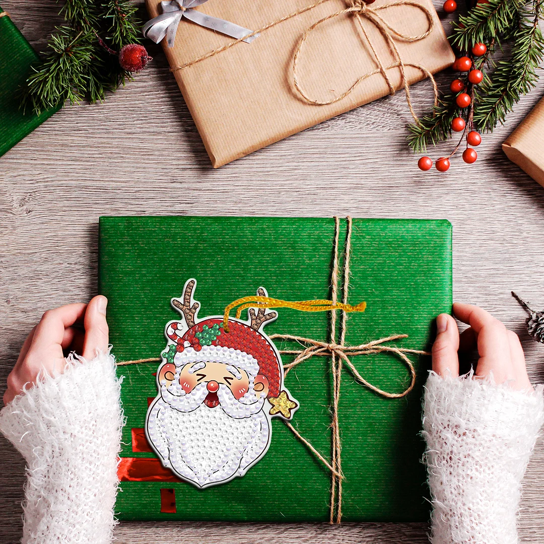 10pcs Christmas Diamond Painting Ornament Santa Calus(Single-sided Shaped Diamond)