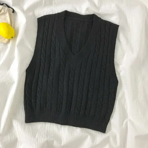 Sweater Vest Women V-neck Pullover Sleeveless Knitted Fashion Casual Loose Elegant Simple Chic Korean Soft Ulzzang Sweater New