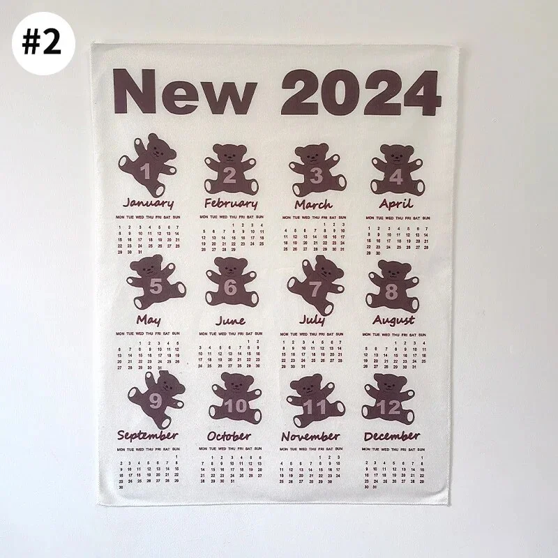 Athvotar Hanging Cloth Wall Calendar Small Tapestry Cartoon Calendar Tapestries Bedroom Background Fabric Decorations 2024 달력 태피스트리