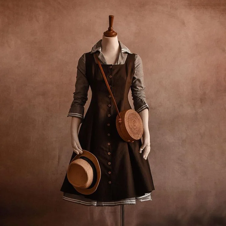Ladies Retro Single-Breasted Elegant Vest Dress