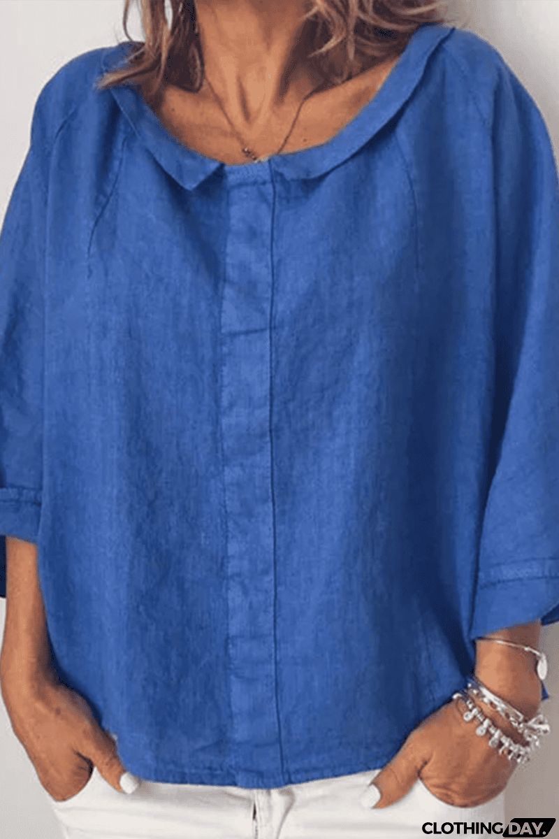 Solid O Neck Loose Blouse