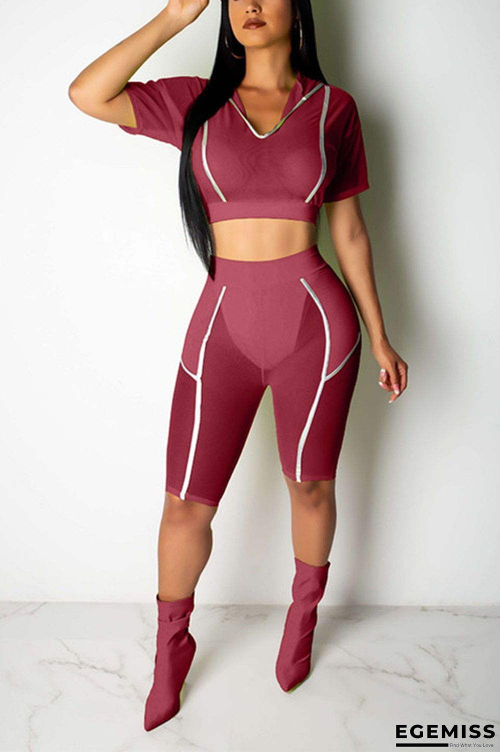 Watermelon Red Fashion Casual Stitching Two-piece set | EGEMISS