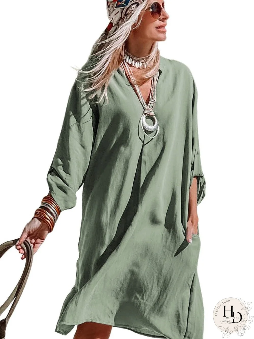 Solid Color V Neck Shirt for Women