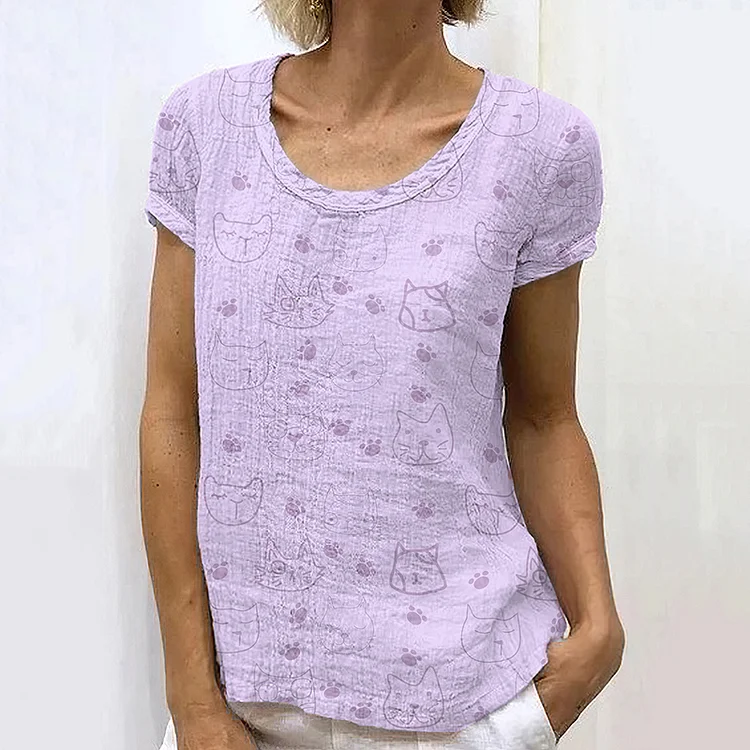 Vintage Cute Animal Art Women's Linen T-shirt
