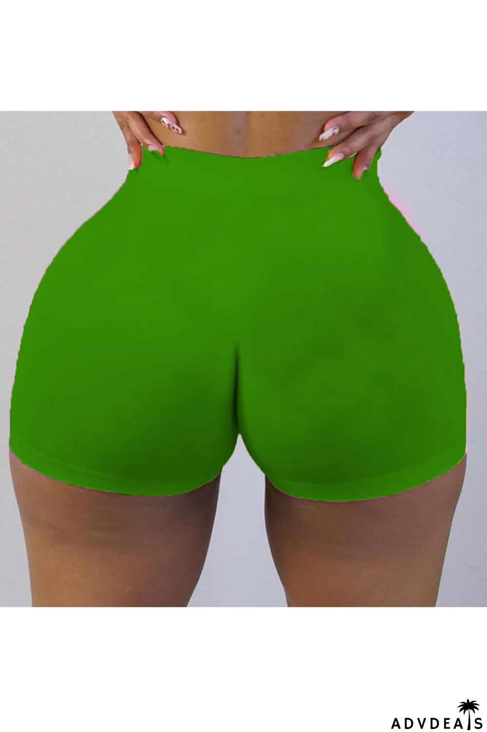 Army Green Elastic Fly High Solid Straight shorts Bottoms