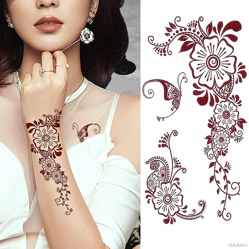 Watercolor Arm Letter Temporary Tattoos Sleeve English Word Lip Print Feather Decorate Realistic Fake Body Women Totem Sticker