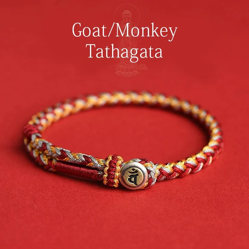 Handmade 925 Sterling Silver Year of the Dragon Chinese Zodiac Natal Buddha Protection Rope Bracelet