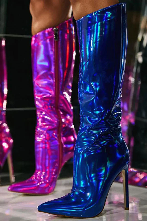 Solid Color Glistening Pointed Toe Boots