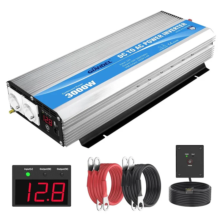 【Gilt für Deutschland 】Gebrauchte Produkte 3000W Modifizierter Sinus Wechselrichter 12v auf 230v Spannungswandler Power Inverter mit Fernbedienung & LED-Anzeige 2 AC Verkaufsstellen & USB-Anschluss für Wohnmobil LKW PKW Giandel