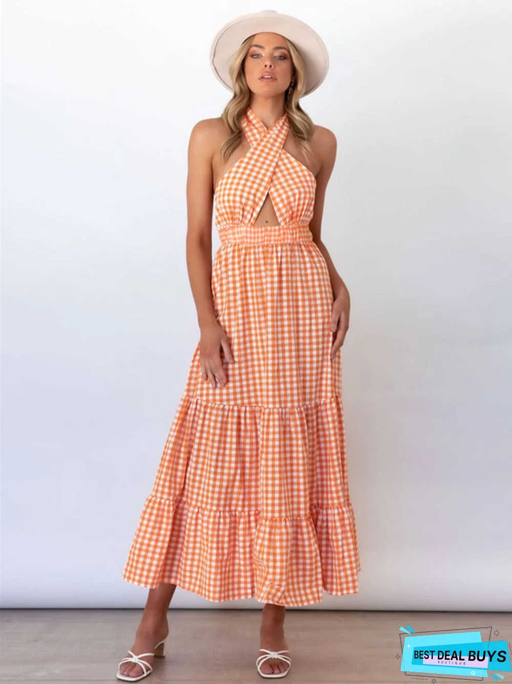 Sexy Backless Waist Dress Temperament Plaid Plus Size Black Dresses