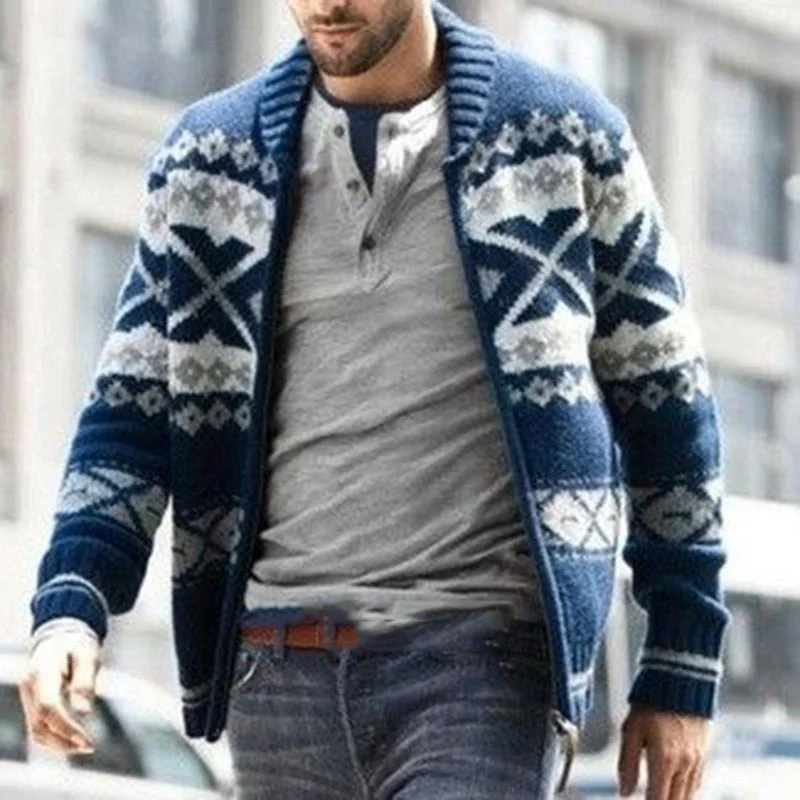 Men's Lapel Zip Cardigan Sweater Jacket