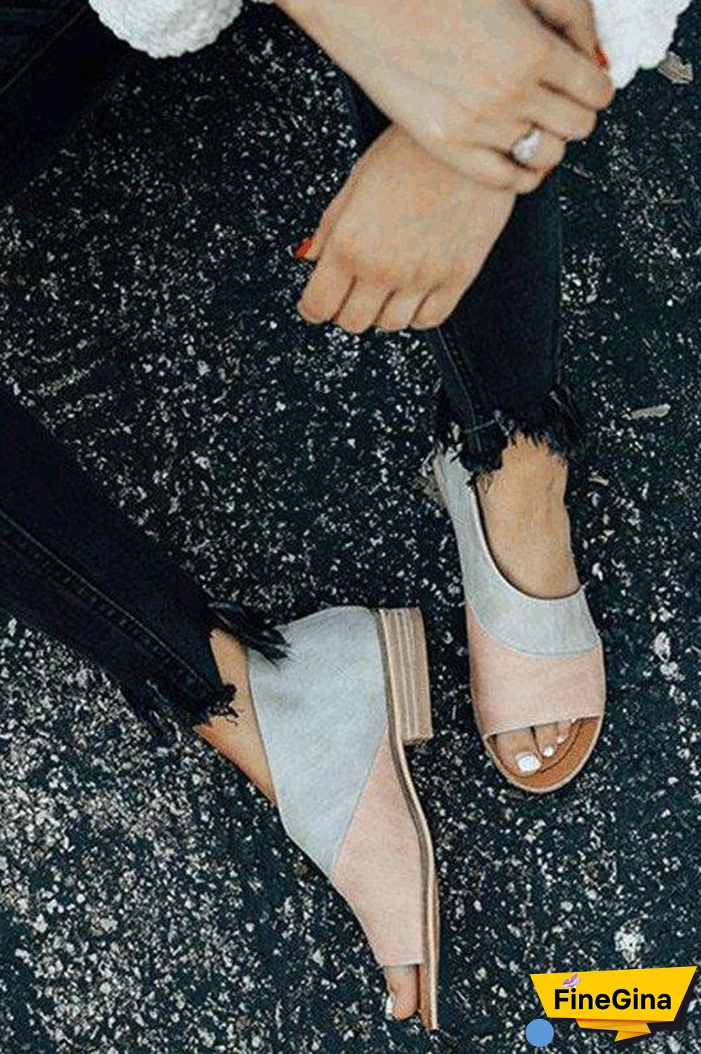 Peep Toe Stacked Flat Sandals