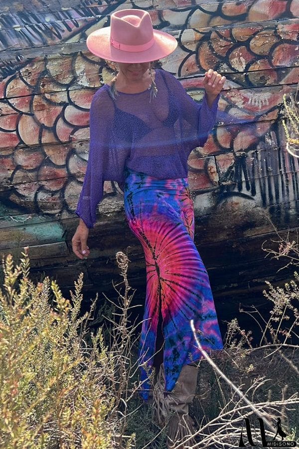 MidiSono - Preston Tie-dye Print Ruched Waist Stretch Slit Maxi Skirt