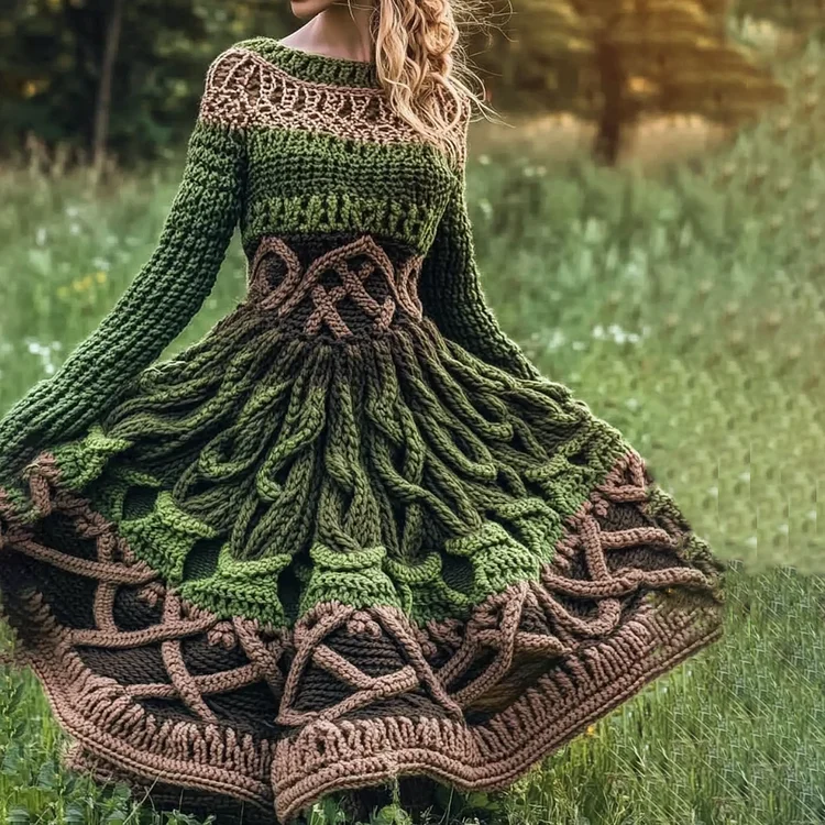 Women's Irish Celtic Knot Gradient Knit Sweater Dress