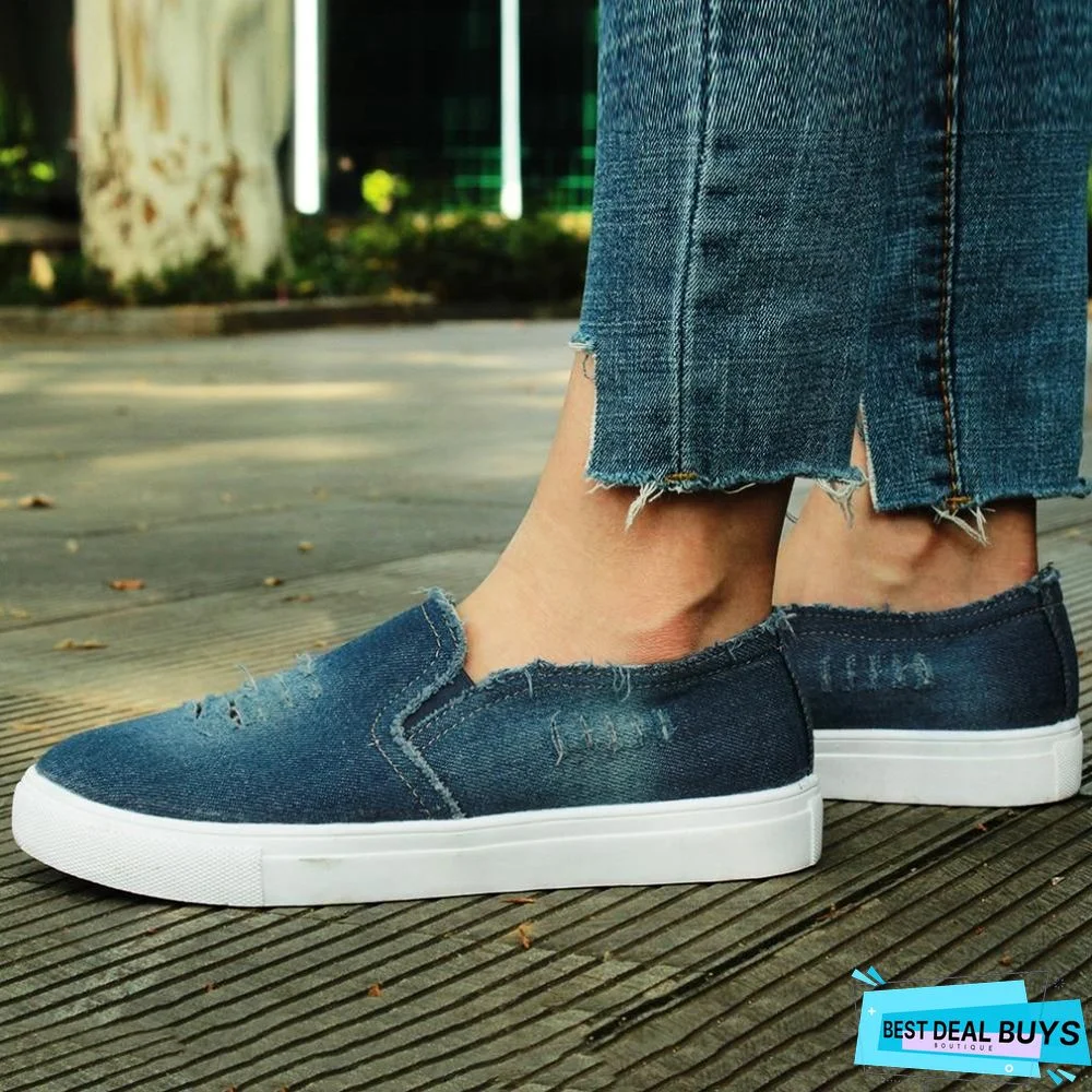 Women Denim Canvas Casual Platform Breathable Footwear Classic Loafers A Pedal Lazy Sneakers Shoes