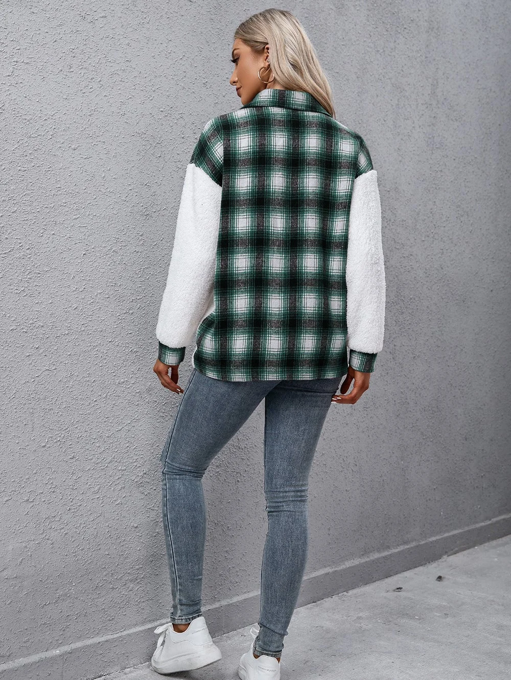 Women's Plush Plaid Shirt Plaid Jacket