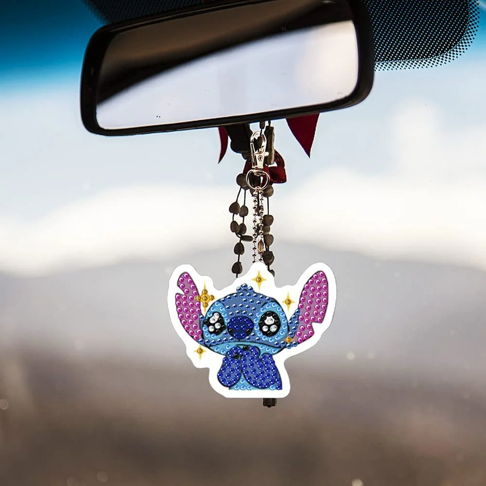 5Pcs Stitch Diamond Painting Keychain, Special Shaped Diamond Art Keychains, DIY Keychain Decoration Pendant Gift for Kids Adults(Double Sided)