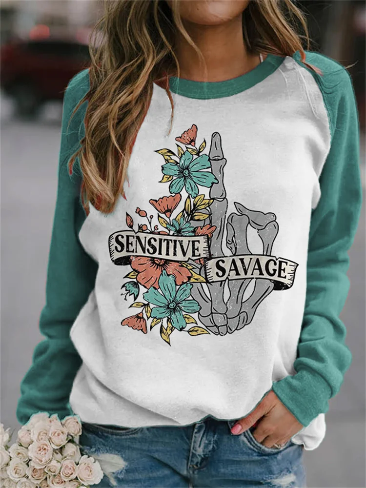 Vefave Sensitive Savage Contrast Color Sweatshirt