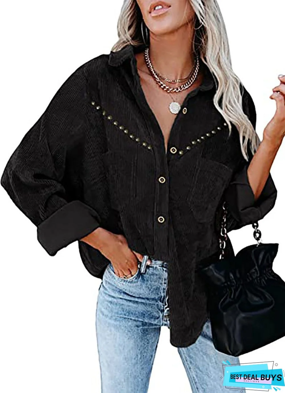 Plain Shirt Collar Loosen Outerwear