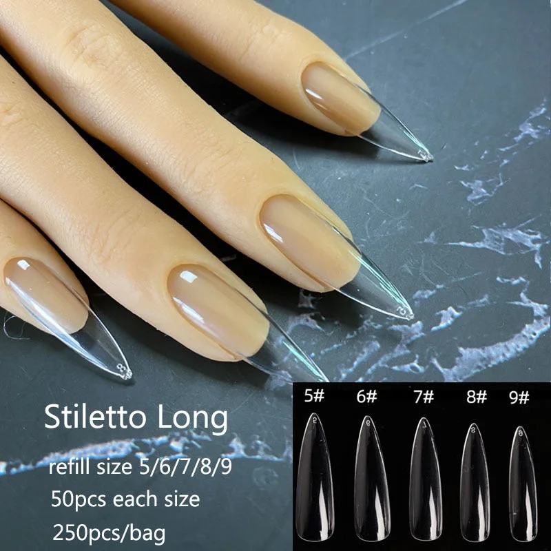 Gel Nails Extension System Full Cover Sculpted Clear Stiletto Coffin False Nail Tips 240pcs/bag-Nail Inspo