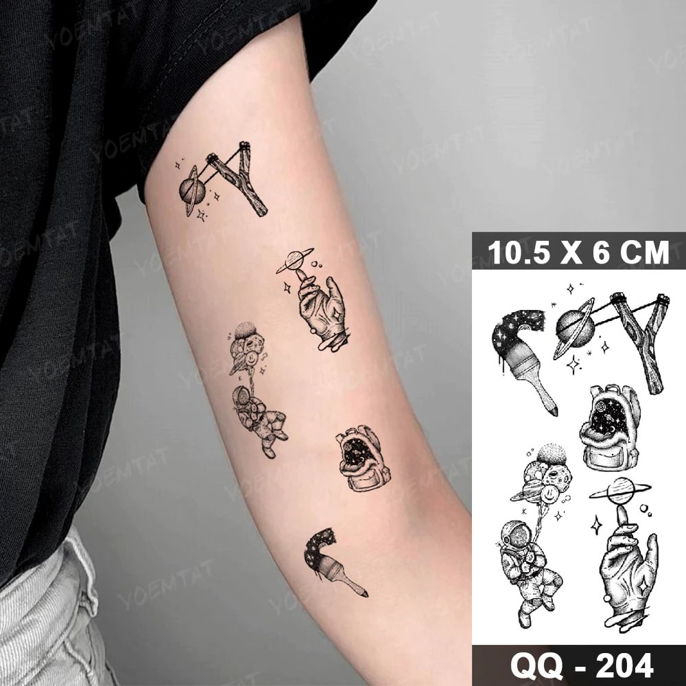 Gingf Kids Tattoos Astronaut Dream Planet Sun Moon Waterproof Temporary Tattoo Stickers Body Art Men Women Arm Cute Simple Tatoo