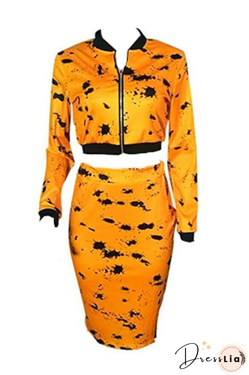 Casual  Printed Yellow Skirt Set