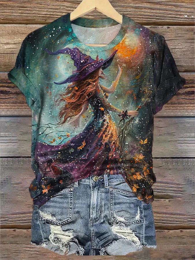 Women's Halloween Witch Print Casual Tee