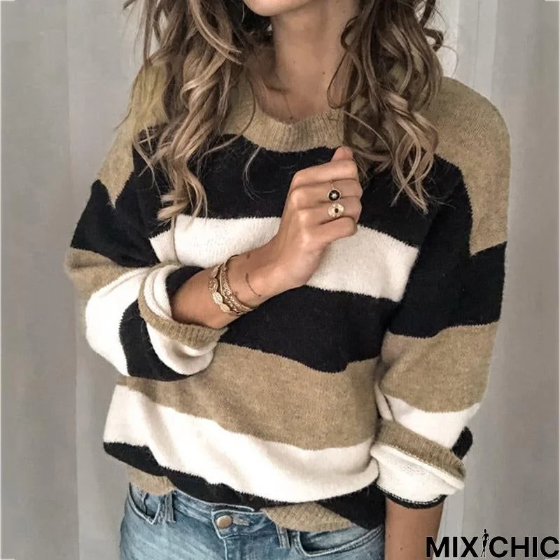 Striped Crew Neck Long Sleeve Pullover