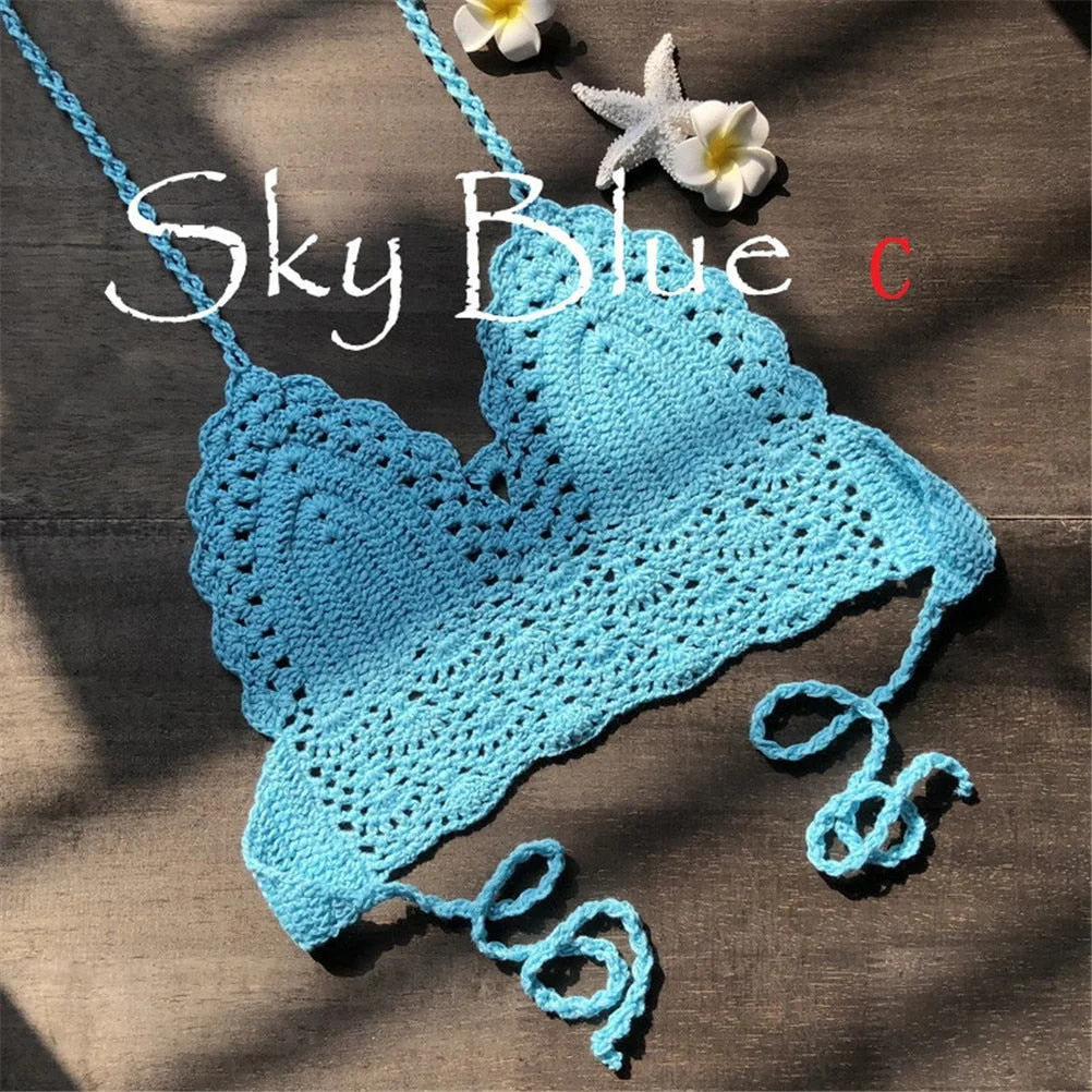 New Knit Crochet Cami Summer Bikini Beach Crop Top Sexy Women Bralette Halter Neck Crop Tops S / M / L / XL HOT