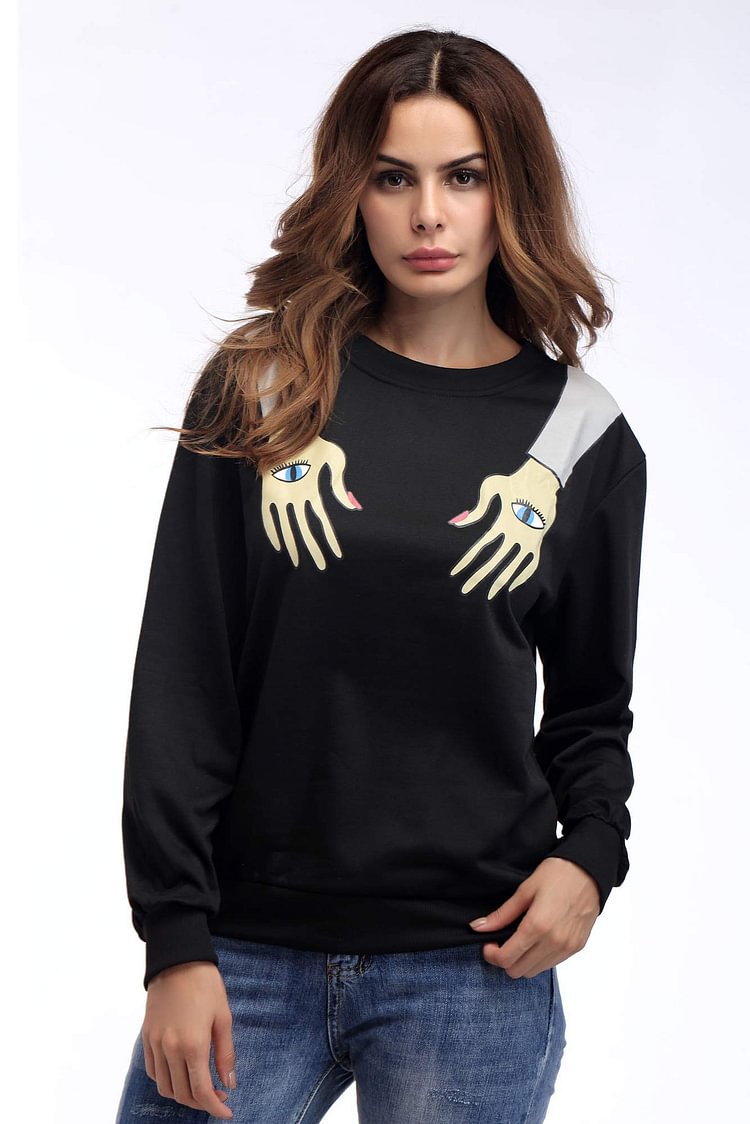 Black Arm Print Pullover Sweatshirt - Shop Trendy Women's Clothing | LoverChic
