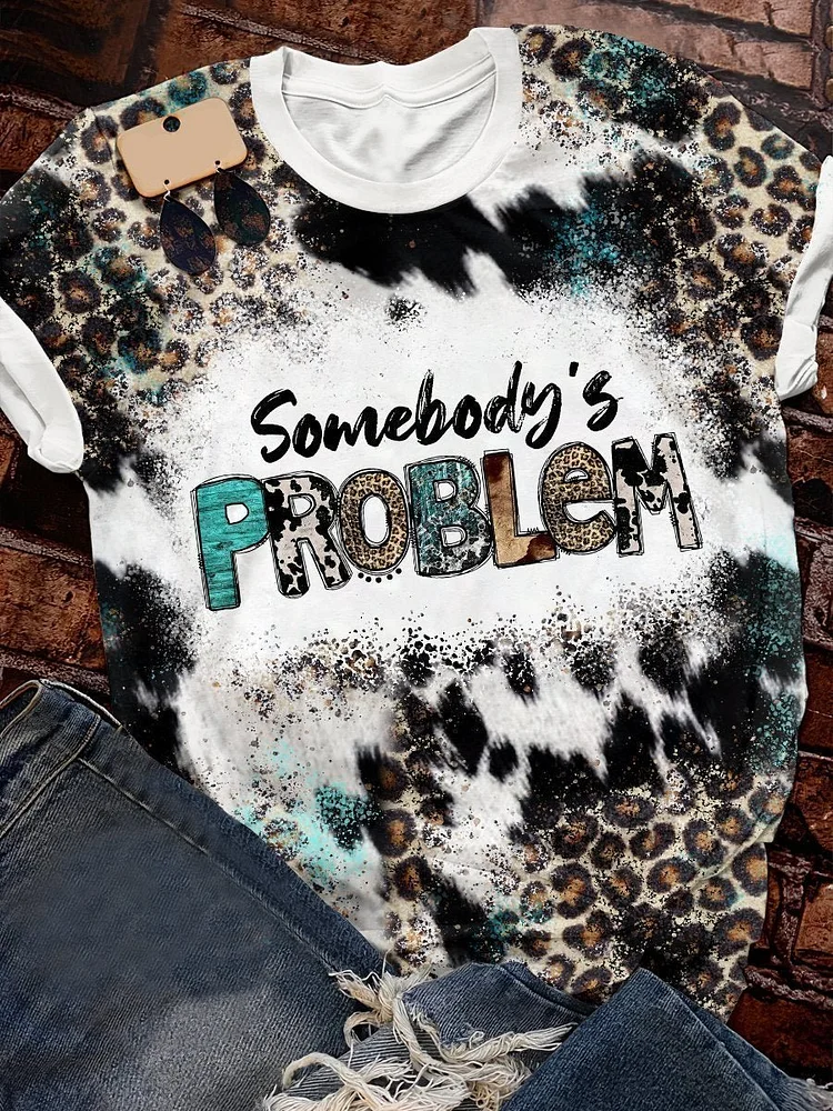 Somebody's Problem Western Leopard Bleached Print Short Sleeve T-shirt