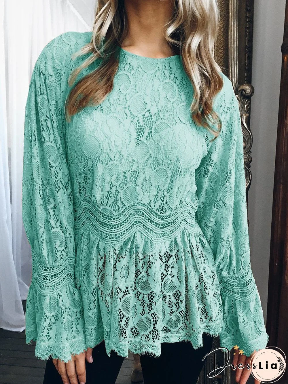 Lace Long Sleeves Round Neck Top