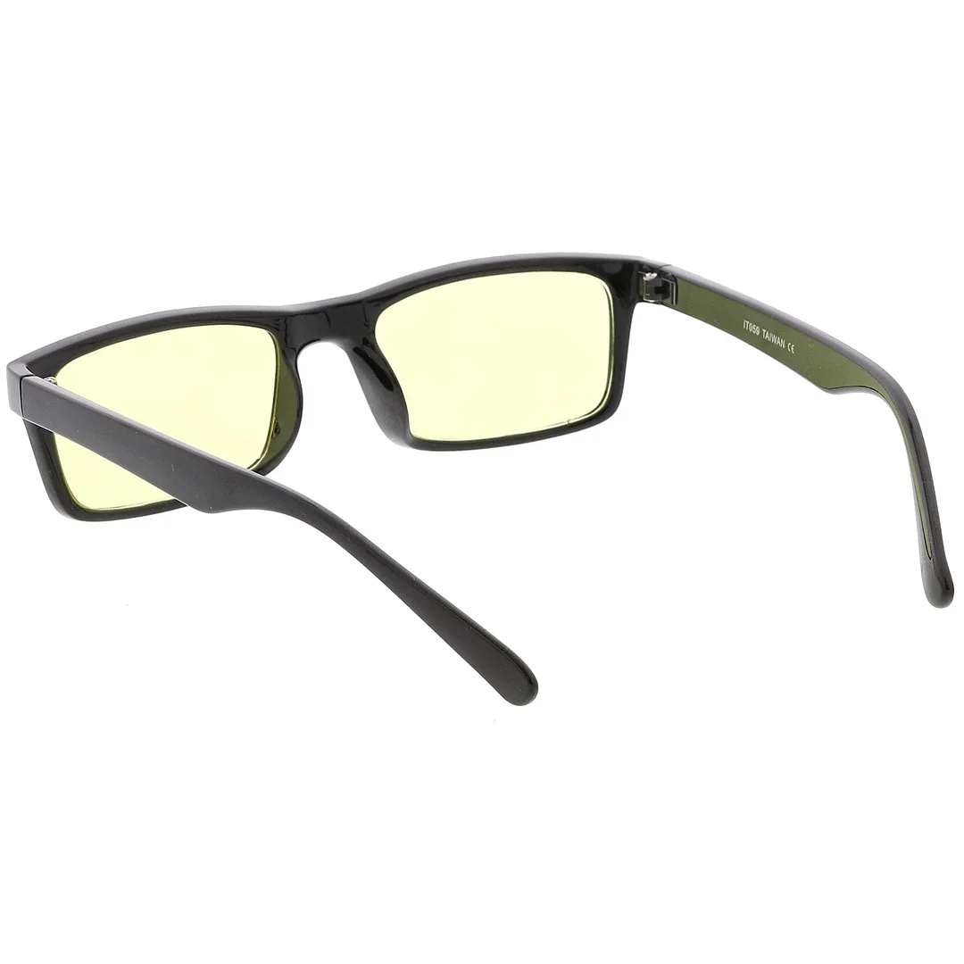 Retro Horn Rimmed Rectangle glasses Wide Arms Color Tinted Lens 52mm