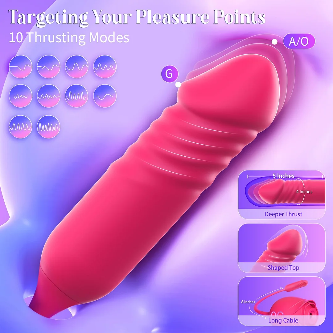 2025 Rose Thrusting Dildo with Clitoral Sucking and 10 Vibrating Modes for Deep Pleasure