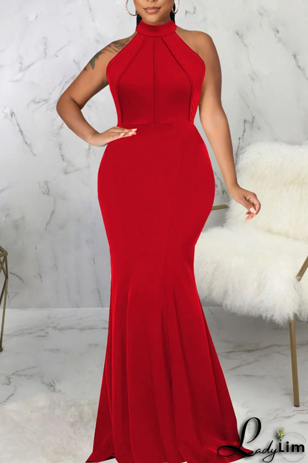 Dark Green Elegant Solid Patchwork Half A Turtleneck Evening Dress Dresses