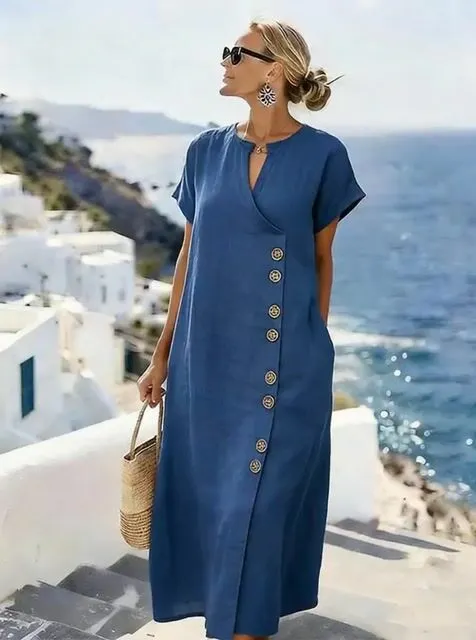 Women'S Casual Button-Down Vacation Dress 