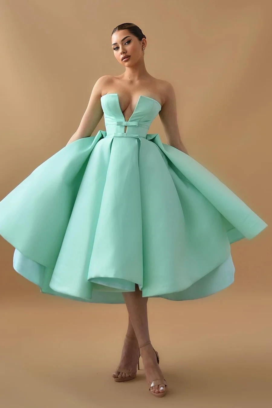 Lvs&Broner Chic Mint Green Strapless Sleeveless A Line Homecoming Dress With Ruffles