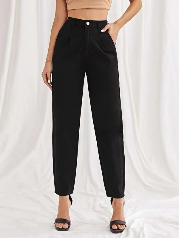 High Waist Fold Pleat Mom Jeans