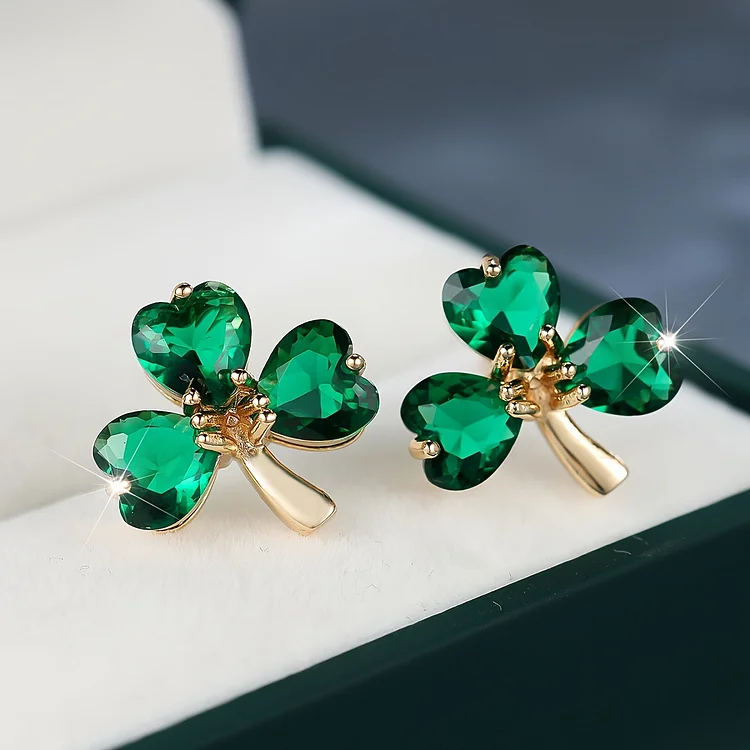 St. Patrick's Day Unique Green Clover Stud Earrings