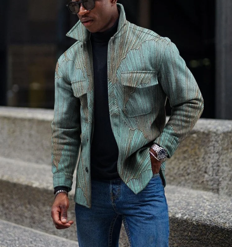 Men's Creative Printed Woolen Casual Long Sleeve Jacket