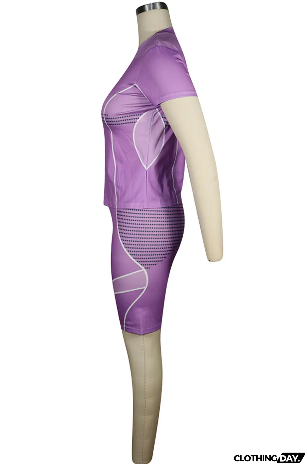 Pink knit Sexy Patchwork Print Straight Short Sleeve Two Pieces