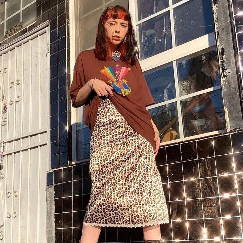 InsGoth Goth Skirt Gothic Skull Print High Waist Skirts Harajuku Grunge Straight Long Skirt Punk Vintage Lace Trim Skirt Female