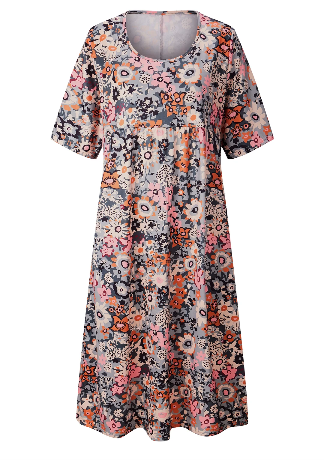 Style & Comfort for Mature Women Women Short Sleeve Scoop Neck Stitching Floral Printed Pockets Midi Dress