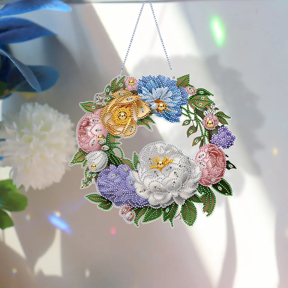 DIY Flower Wreath Acrylic Special Shaped Diamond Painting Wall Decor Wreath