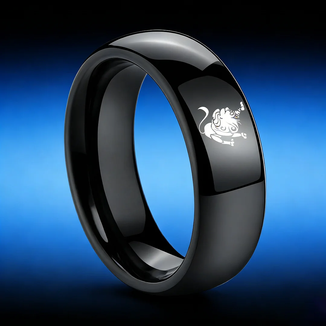 Womens Or Mens Leo Tungsten Carbide Wedding Rings Black Domed Top Couples Band 4MM 6MM 8MM Width